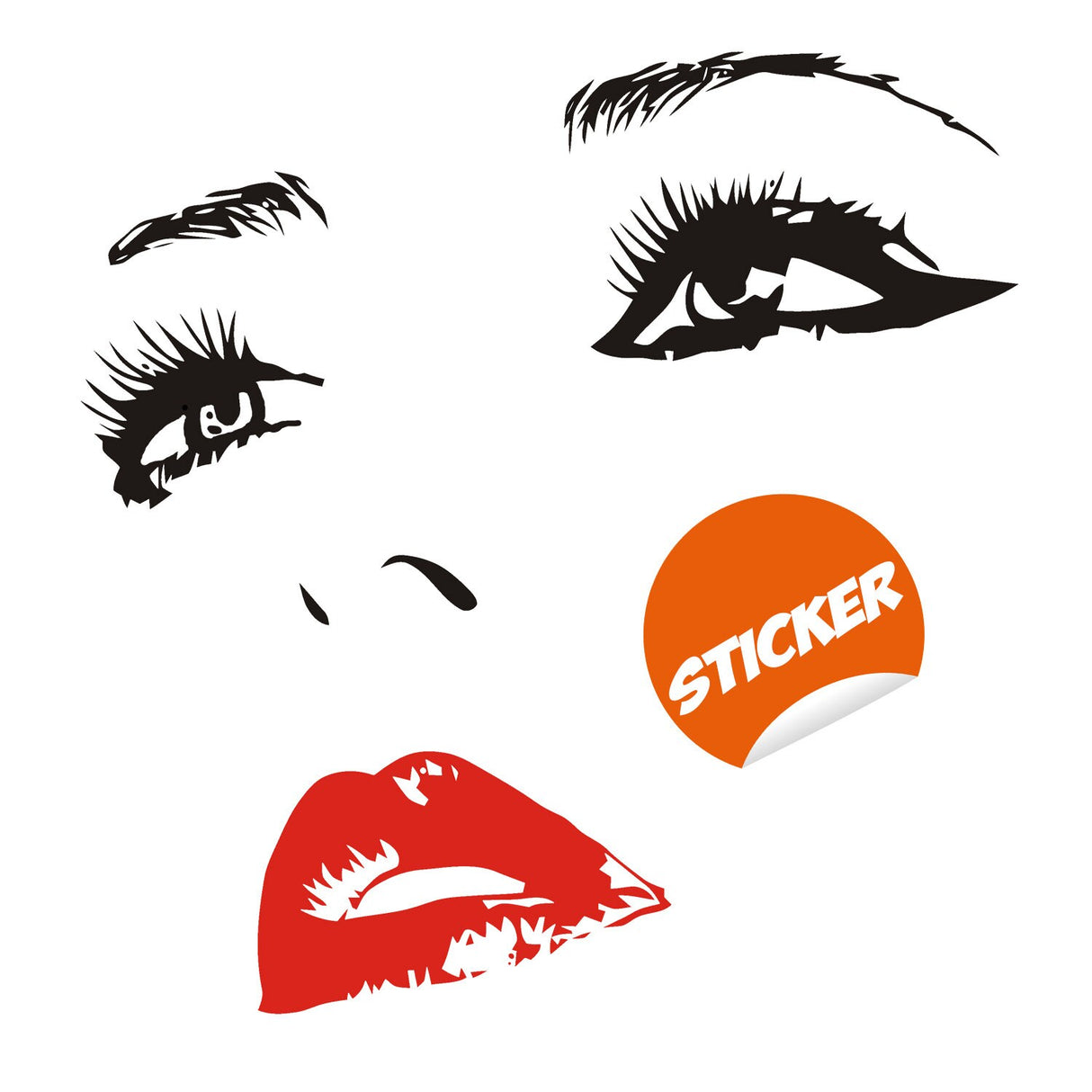 Woman Face Black Wall Vinyl Sticker - Salon Girl Happy Women Eye Window Beauty Art Decal