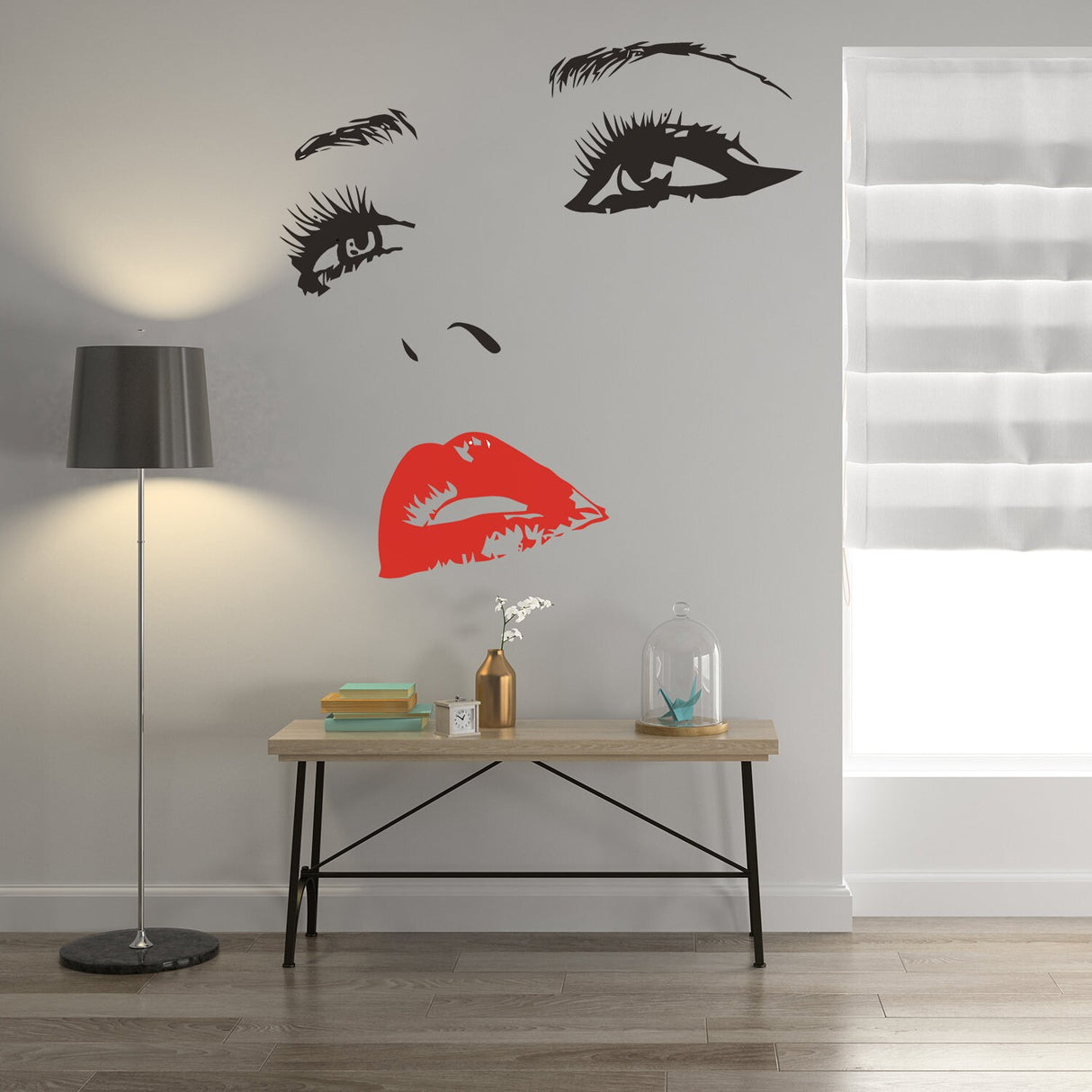 Woman Face Black Wall Vinyl Sticker - Salon Girl Happy Women Eye Window Beauty Art Decal