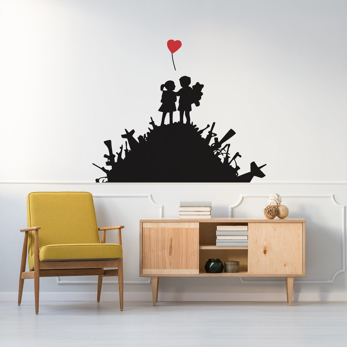 Banksy Boy And Girl Friend Wall Sticker - Kid With A Child Art Balloon Decor Room Street Graffiti Decal