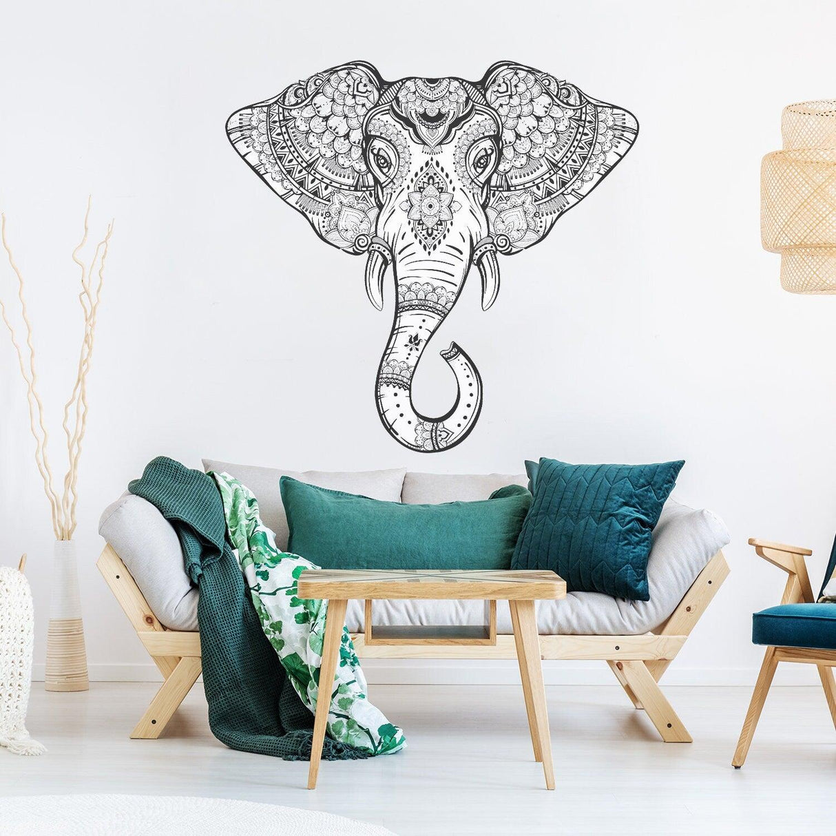 Vinyl Wall Tribal Elephant Sticker - Two Colors Wise Wealth Animal Ornaments Art Decal - Decords