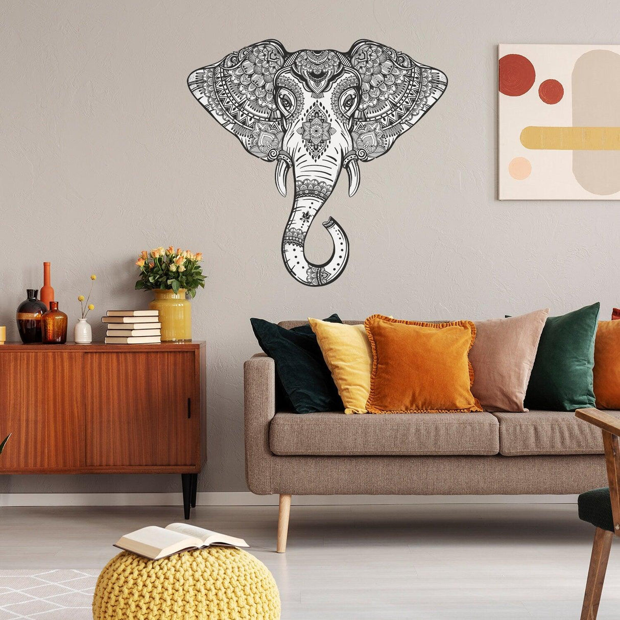 Vinyl Wall Tribal Elephant Sticker - Two Colors Wise Wealth Animal Ornaments Art Decal - Decords