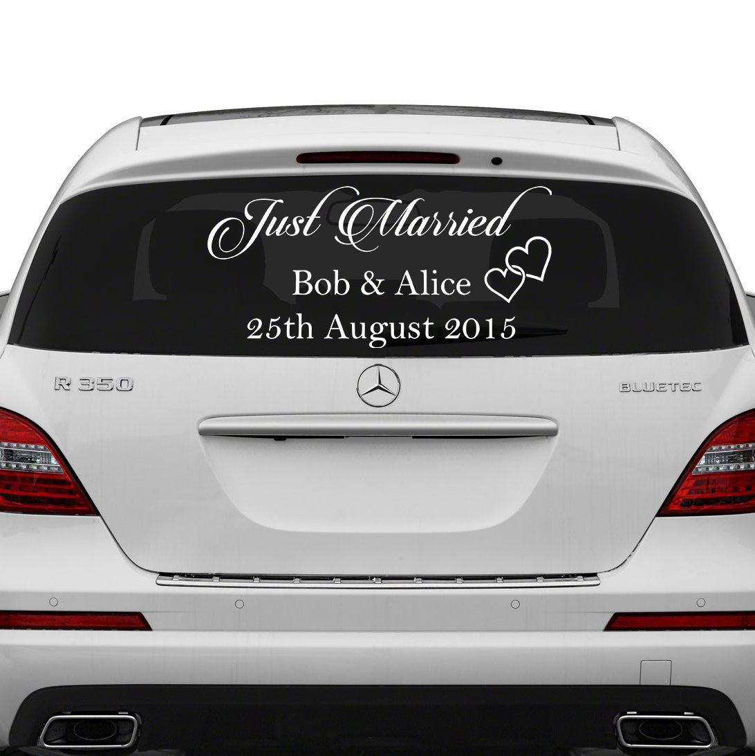 Just Married Car Vinyl Wedding Sticker - Custom Name Day Window Glass Personalized Vehicle Decal