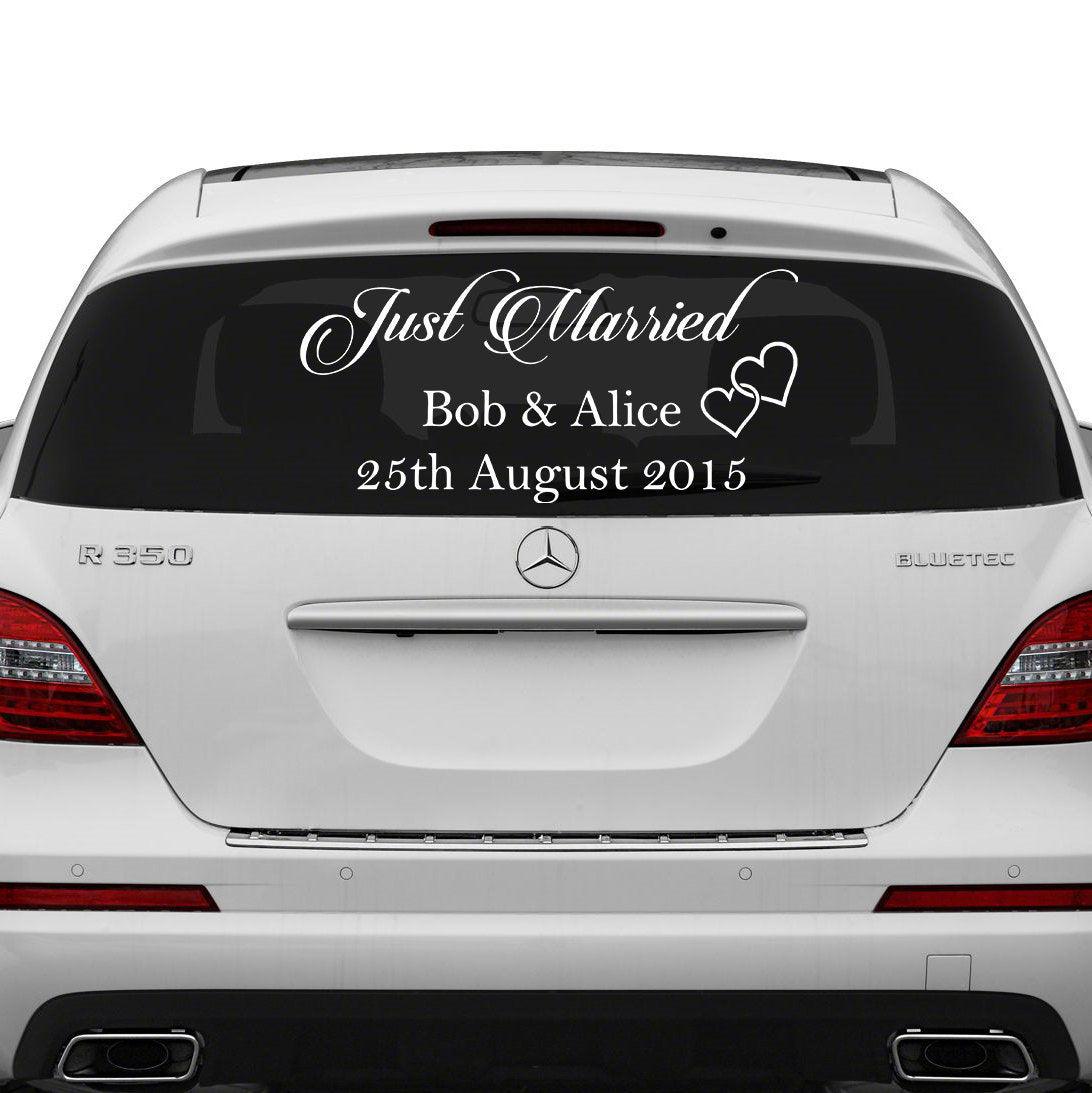 Just Married Car Vinyl Wedding Sticker - Custom Name Day Window Glass Personalized Vehicle Decal