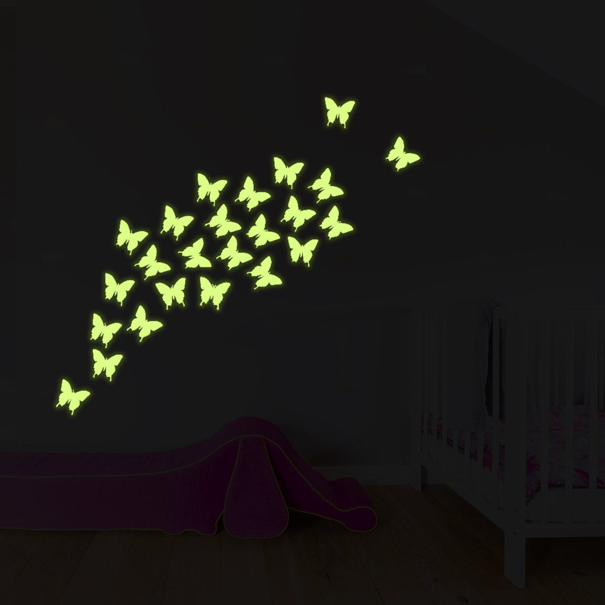 24x The Flying Butterfly Glow At Night Decal - Glowing Vinyl In Dark Sticker Butterflies