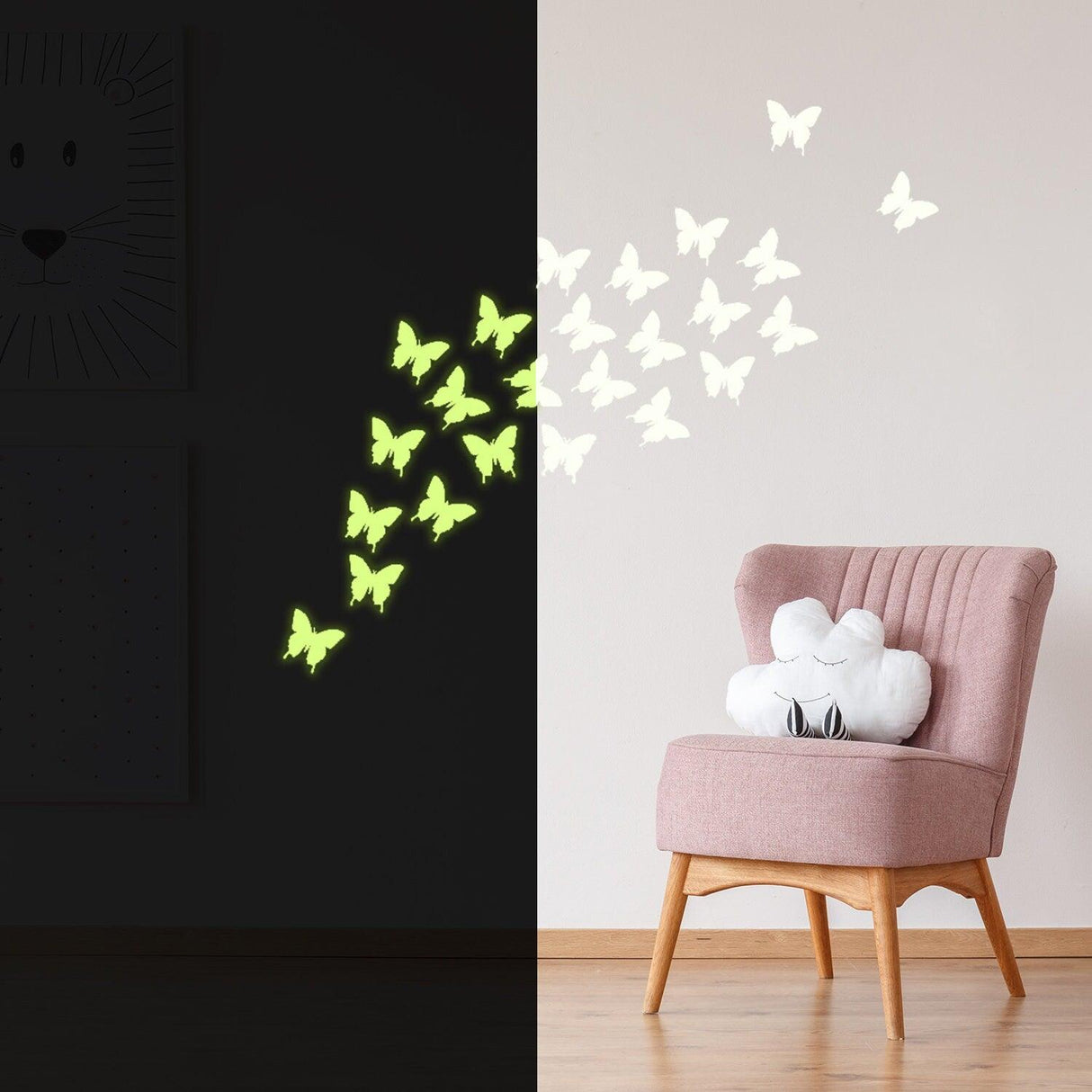 24x The Flying Butterfly Glow At Night Decal - Glowing Vinyl In Dark Sticker Butterflies - Decords