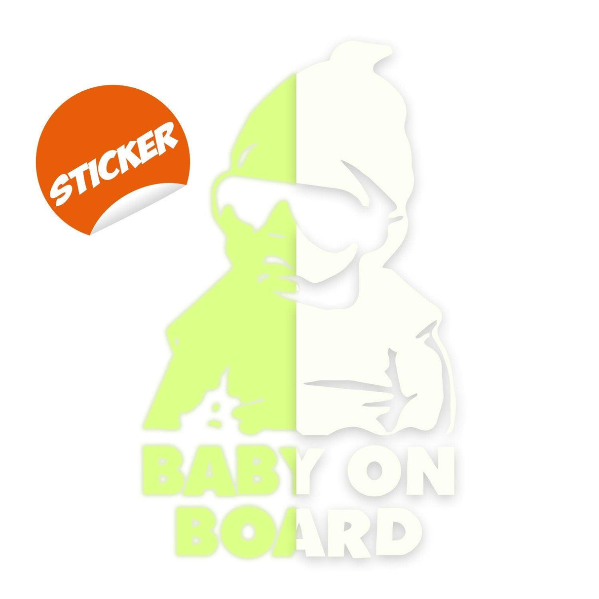 Glow In Dark Baby On Board Funny Car Vinyl Sticker - Night Glowing Child Kid Inside Safety Window Decal