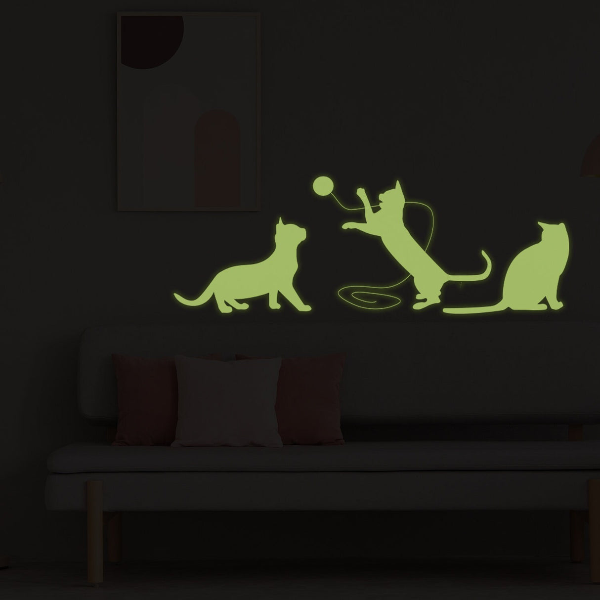 Glow In Dark Big Cat Wall Sticker - Furry Kitten Cute Kitty Vinyl Pet Silhouette Decal