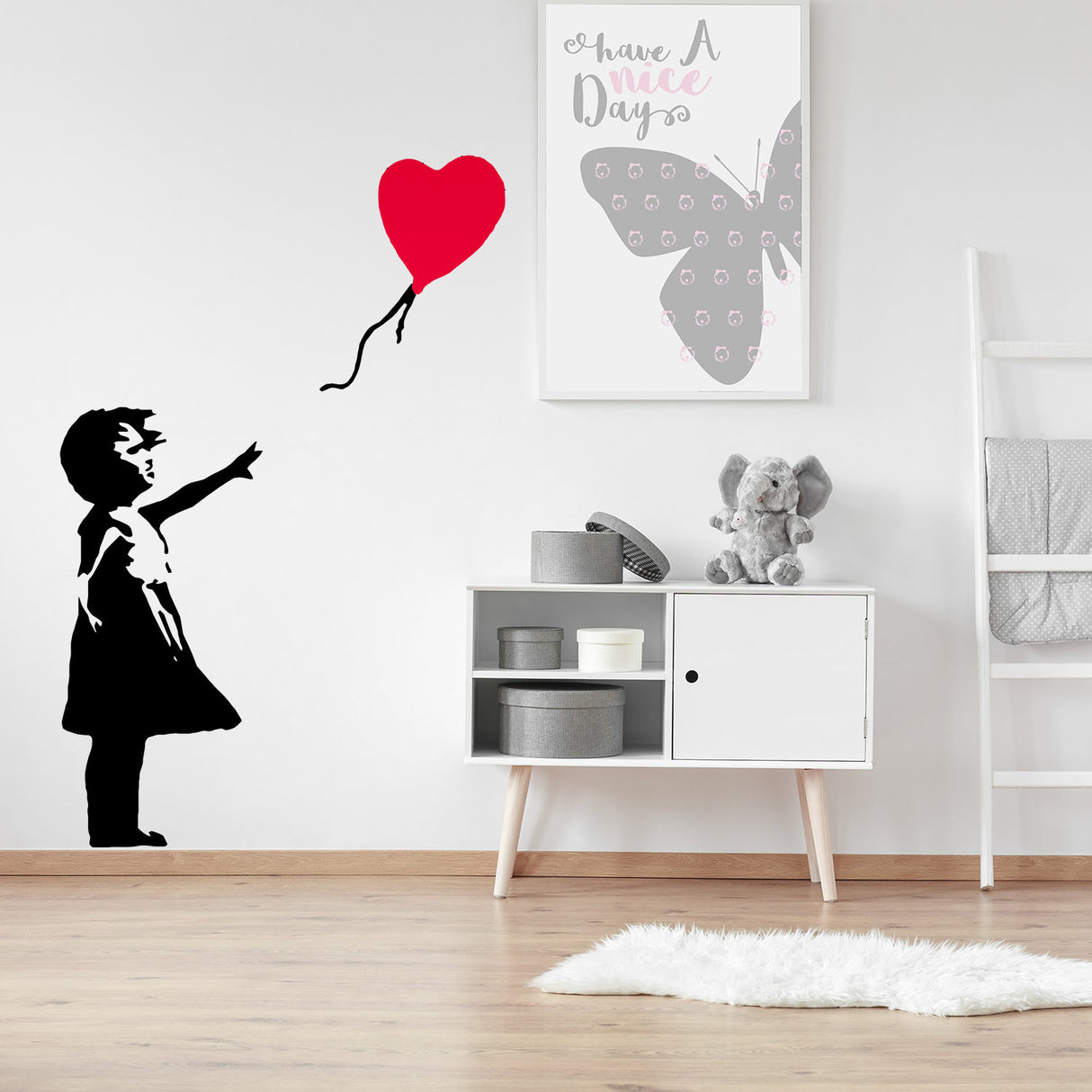 Banksy Girl With Heart Balloon Wall Sticker - Vinyl Baloon Hot Air Decal
