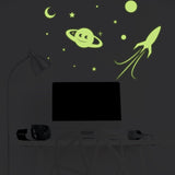 Glowing Planet  Rocket, Stars, Moon Ceiling Sticker - Glow in the Dark Wall Decal - Decords