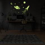 Glowing Planet  Rocket, Stars, Moon Ceiling Sticker - Glow in the Dark Wall Decal - Decords