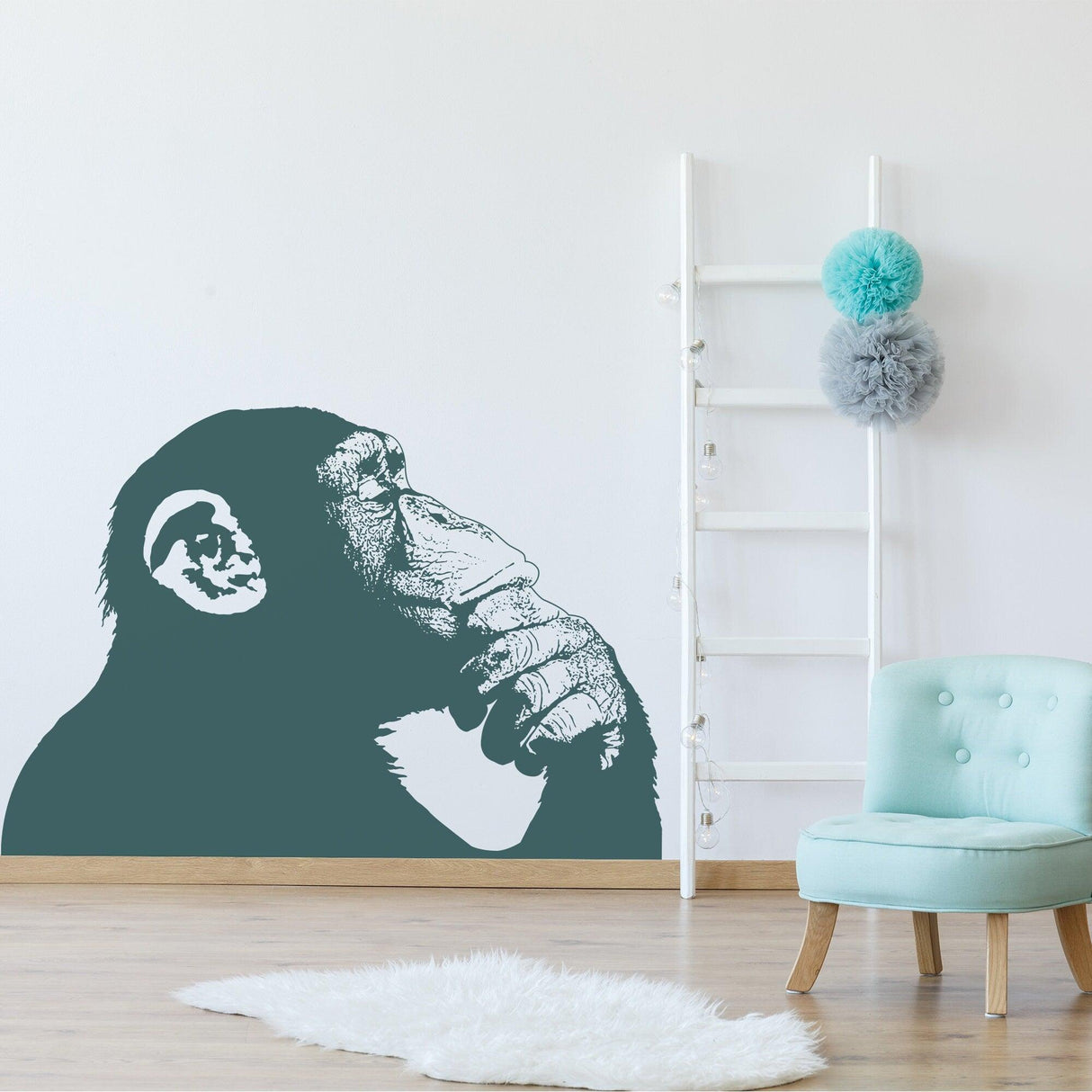 Thinking Monkey Wall Sticker - Banksy Street Art Print Waterproof Vinyl Decal Gift - Decords