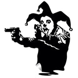 Banksy Vinyl Wall Decal Joker Clown With Guns - Jester Pistols Showing Tong Graffiti Street Art Decor Sticker