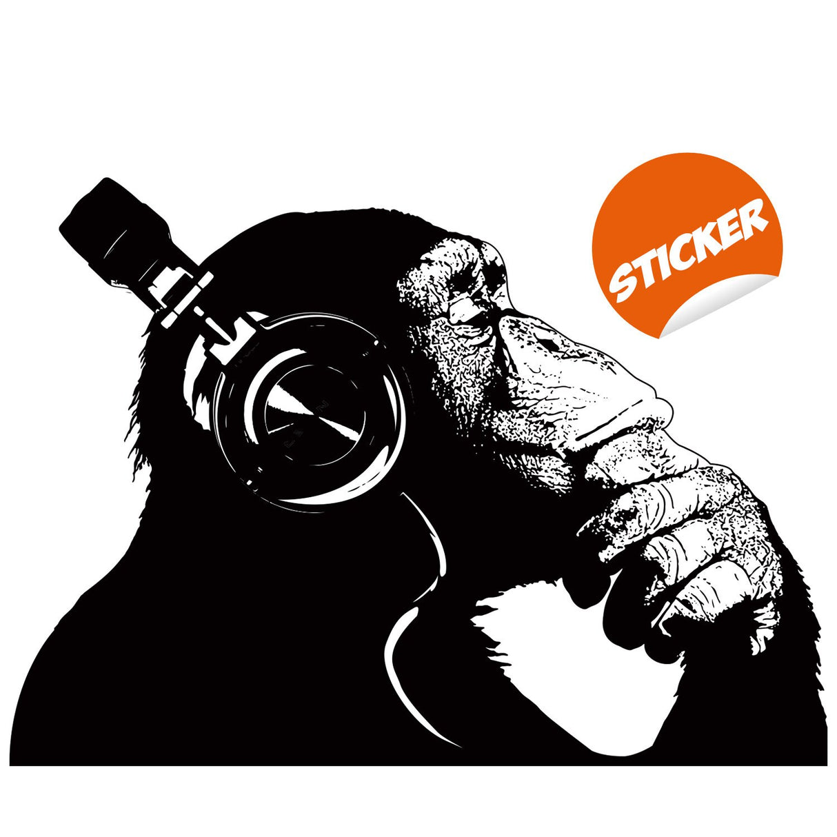 Banksy Wall Decal Thinking Monkey Art Sticker - Dj Chimp The Thinker Gorilla With Headphones Home Decals