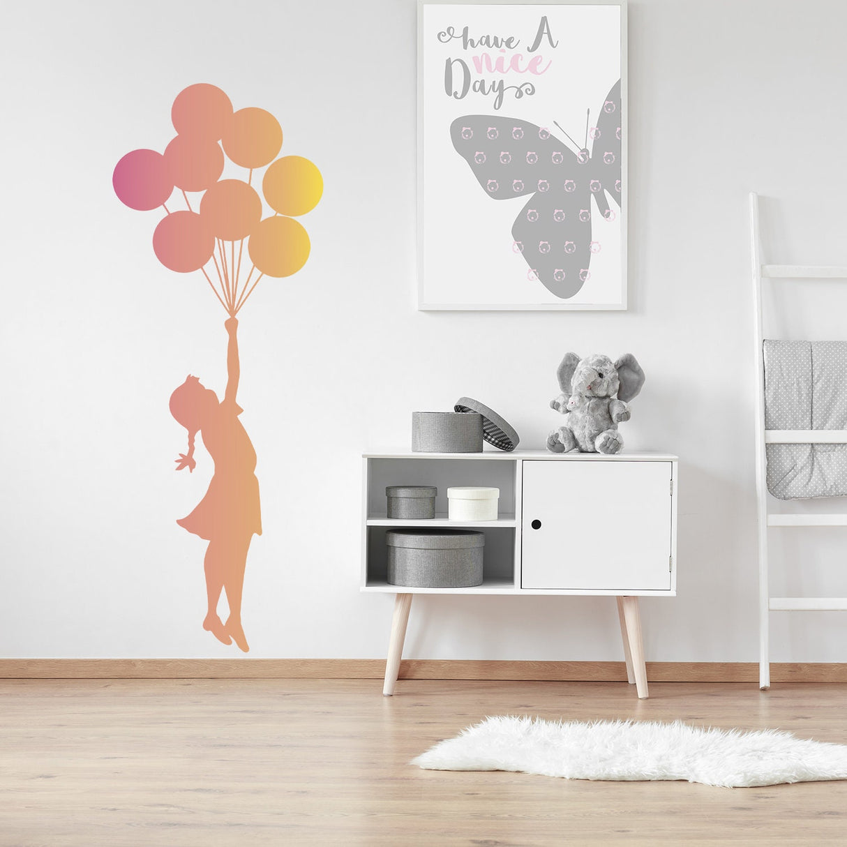 Balloon Girl Banksy Wall Sticker - Hot Air Nursery Baby Decor Vinyl Room Cute Decal
