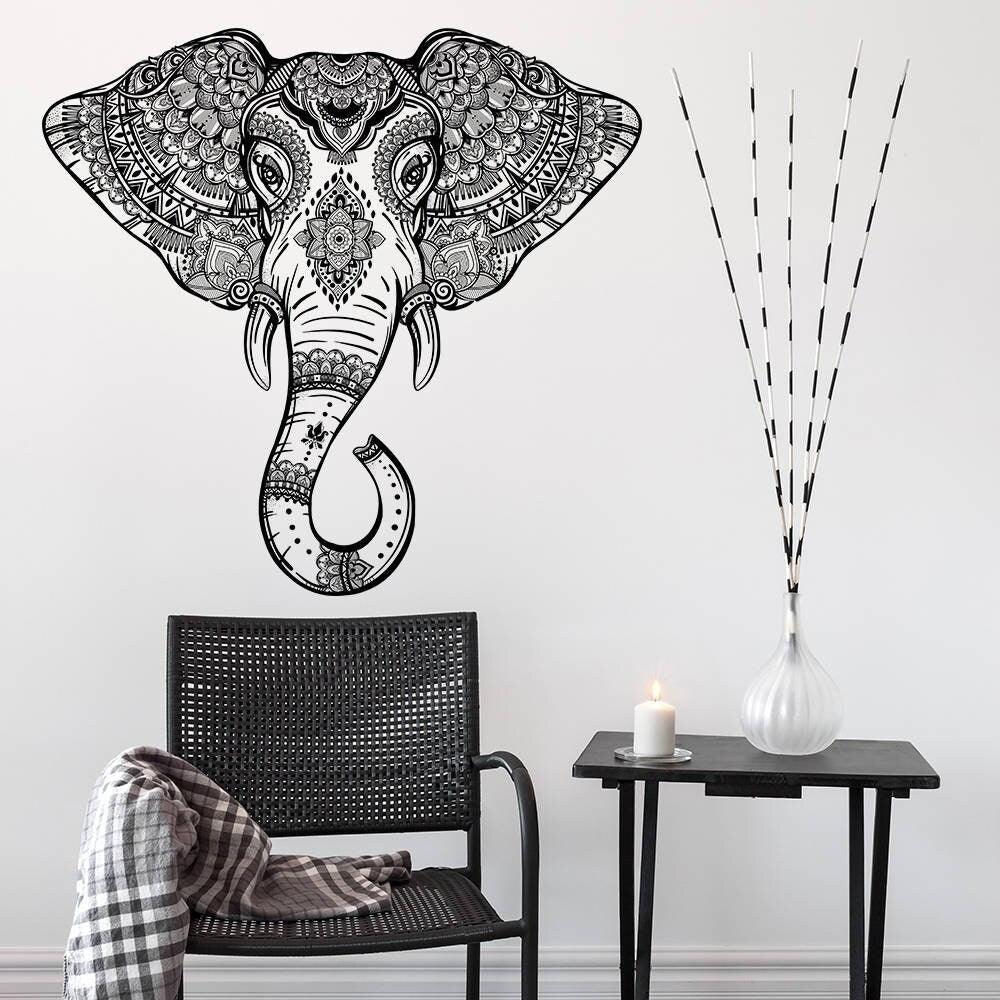 Elephant Head Wall Vinyl Sticker - Art Window Animal Aztec Decor Nursery Geometric Decal - Decords