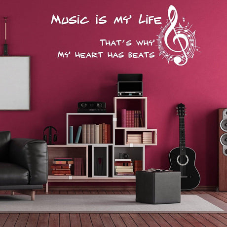 Music Is My Life Wall Sticker - Note Quote Gift Decor Art Vinyl Decal - Decords