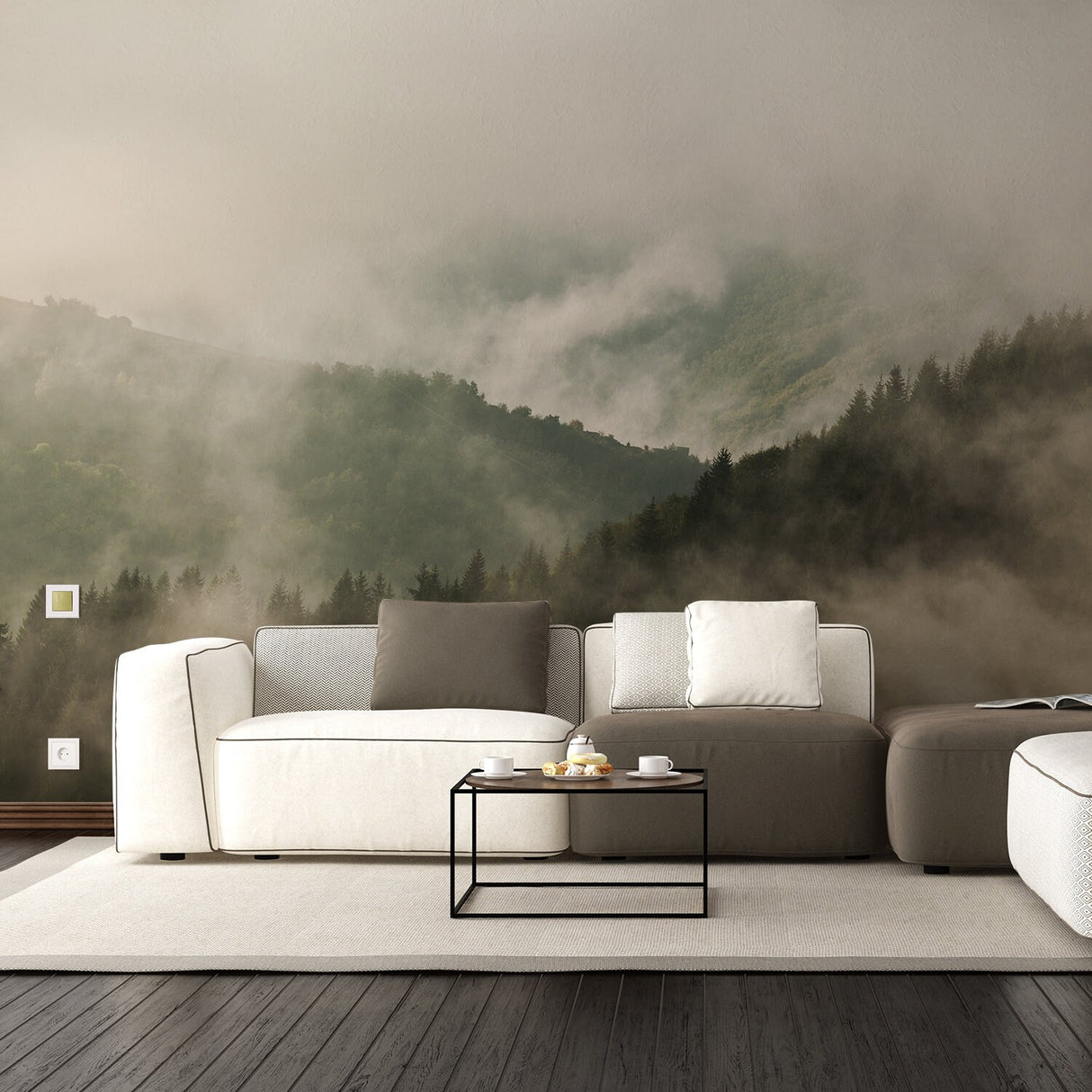 Foggy Forest Wallpaper Sticker Mural - Mountain Tree Fog Removable Wall Paper Art Decal
