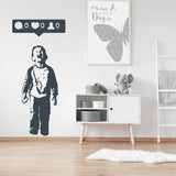 Crying Boy With Cellphone Banksy Wall Sticker - Social Media Phone Gift For Party Decal - Decords