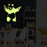 Glow In Dark Banksy Panda With Shooting Guns Wall Sticker - Night Glowing Graffiti Gun Bear Vinyl Decal