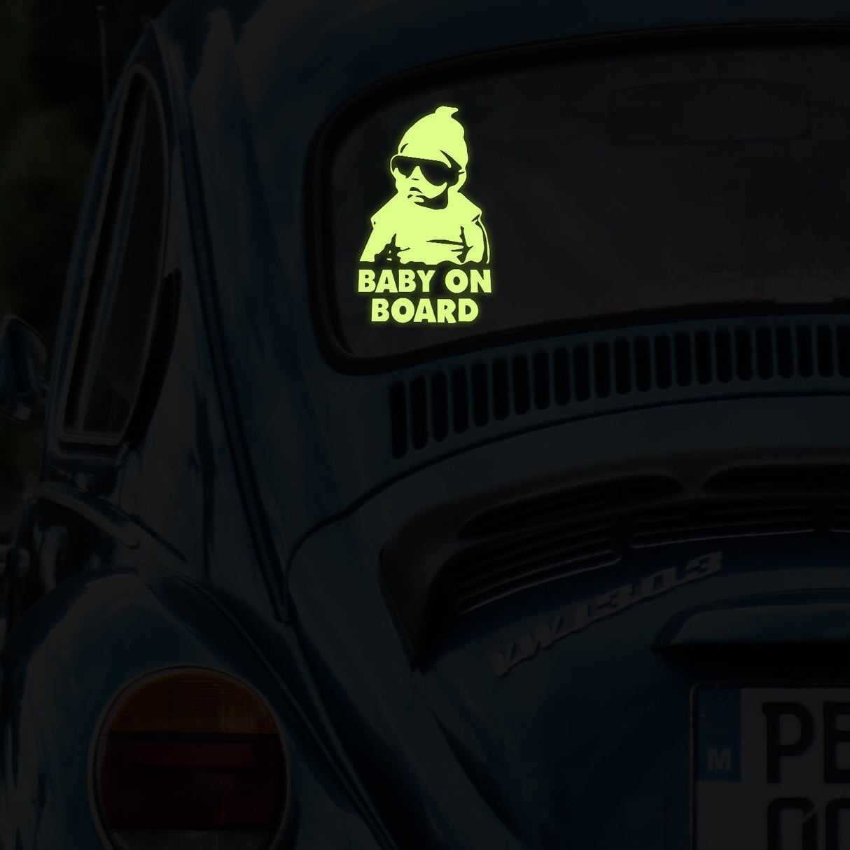 Glow In Dark Baby On Board Funny Car Vinyl Sticker - Night Glowing Child Kid Inside Safety Window Decal