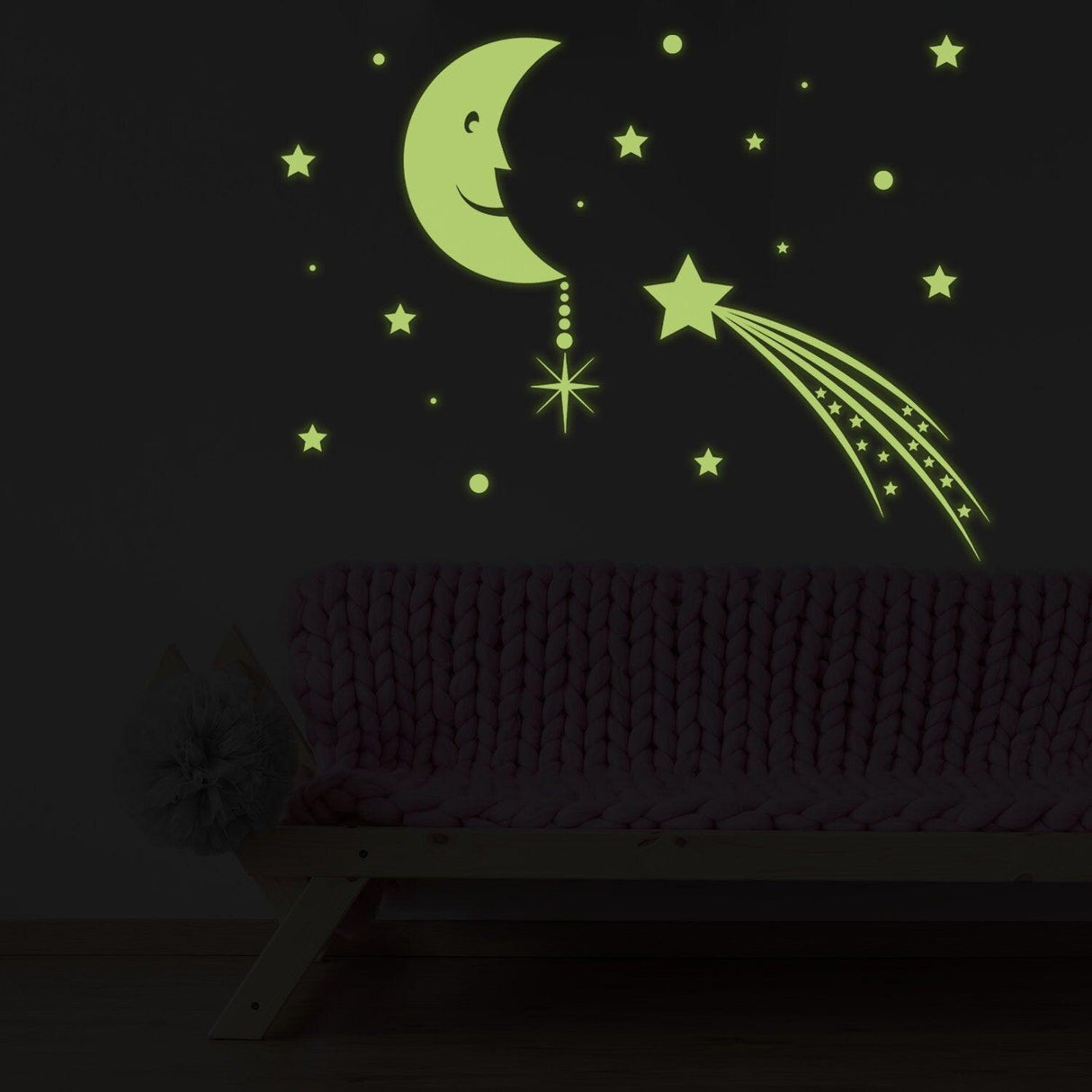 Glowing Moon with Stars Sky Sticker - Glow in the Dark Falling Star Decor Decals - Decords