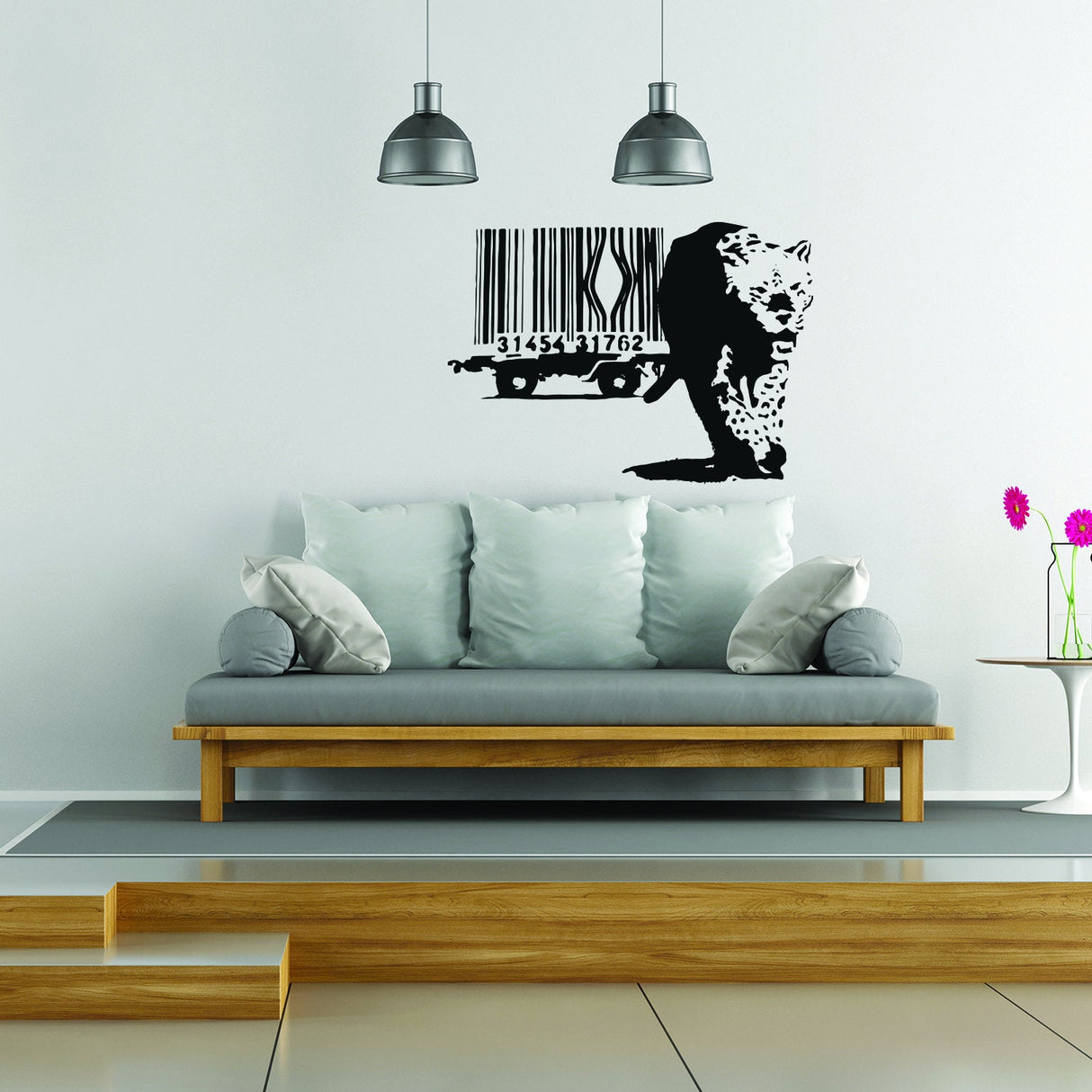 Banksy Leopard Barcode Wall Sticker - Art  Home Decor Diy Bar Code Mural Decal