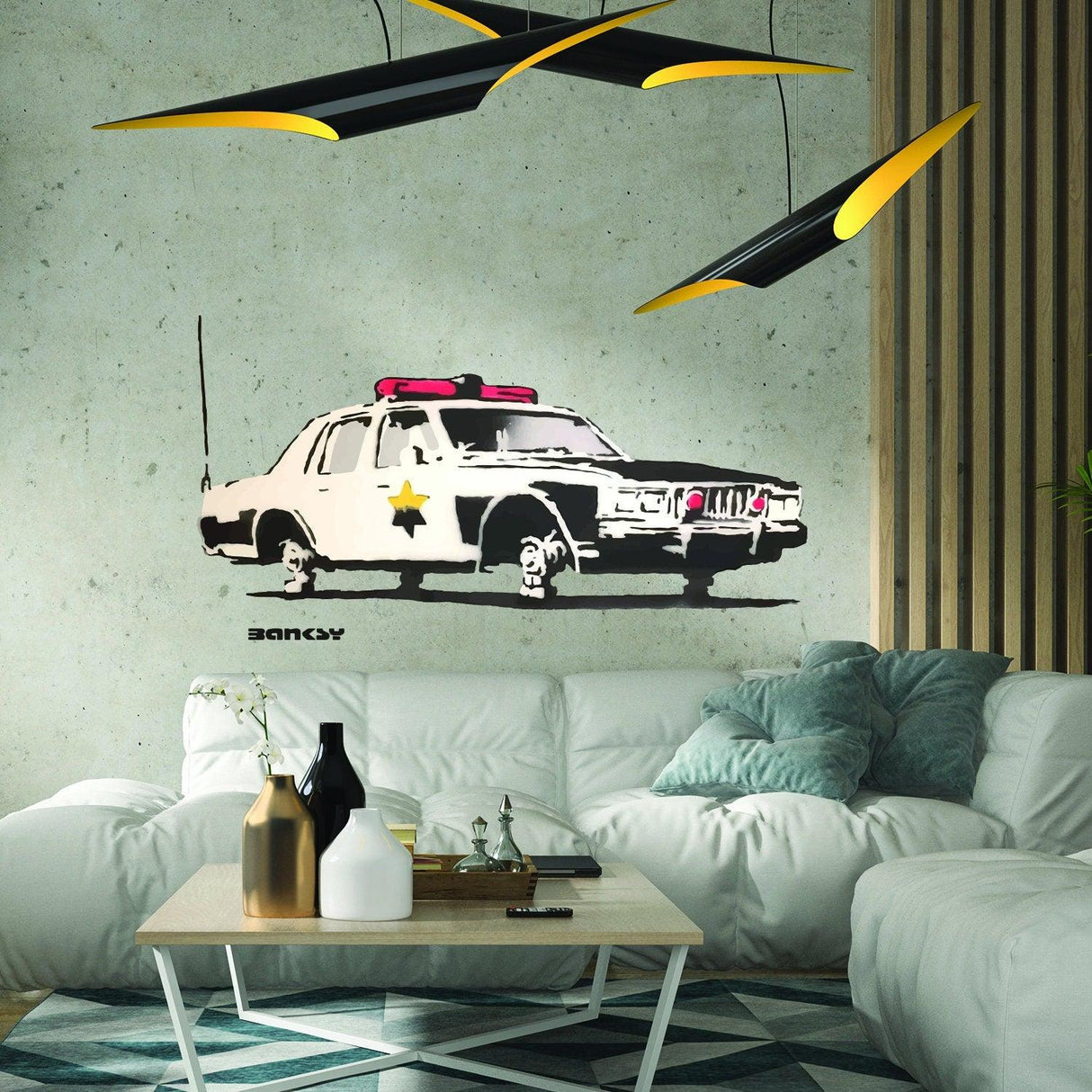 Police Car Wall Vinyl Sticker - Officer Art  Mural Decal Label - Decords