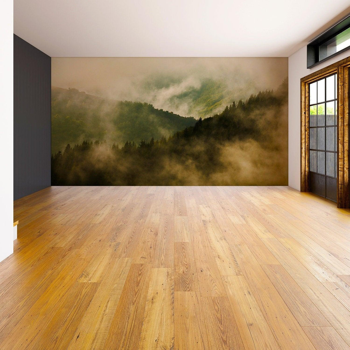 Foggy Forest Wallpaper Sticker Mural - Mountain Tree Fog Removable Wall Paper Art Decal - Decords