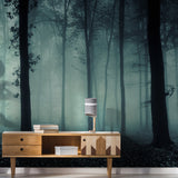 Foggy Forest Wallpaper Sticker Mural - Night Tree Fog Removable Wall Paper Art Decal