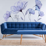 Floral Wall Vinyl Sticker Mural - 3d Blue Flowers Stick Peel Living Room Decor Decal - Decords