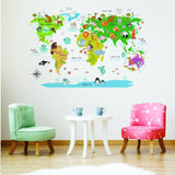 Kids World Map Wall Decal - Country Animal Room Decor Vinyl Sticker For Nursery - Decords