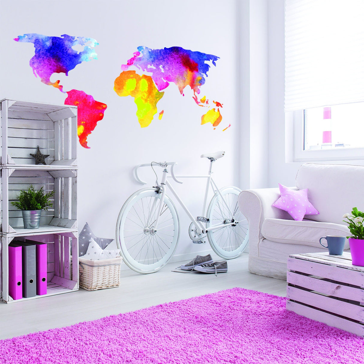 World Map Wall Decal - Sticker For Bedroom Playroom Boys Room Mural Decor