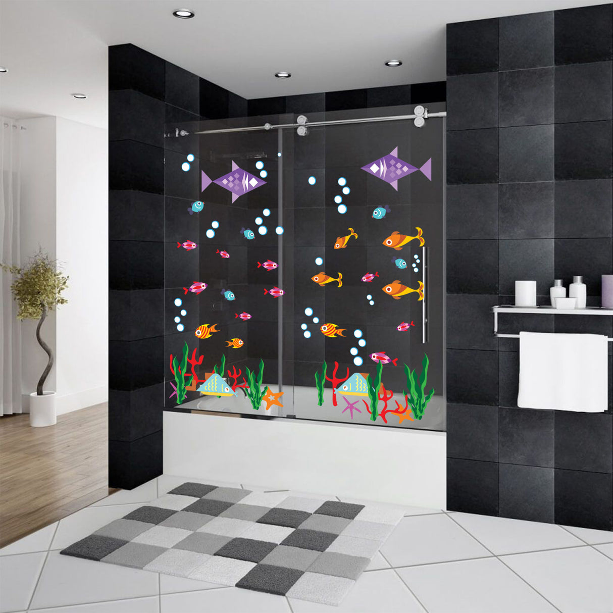 Vannitoa dekoratiivukse vinüülkleebised – naljakas vannitoa kunst duši uste jaoks