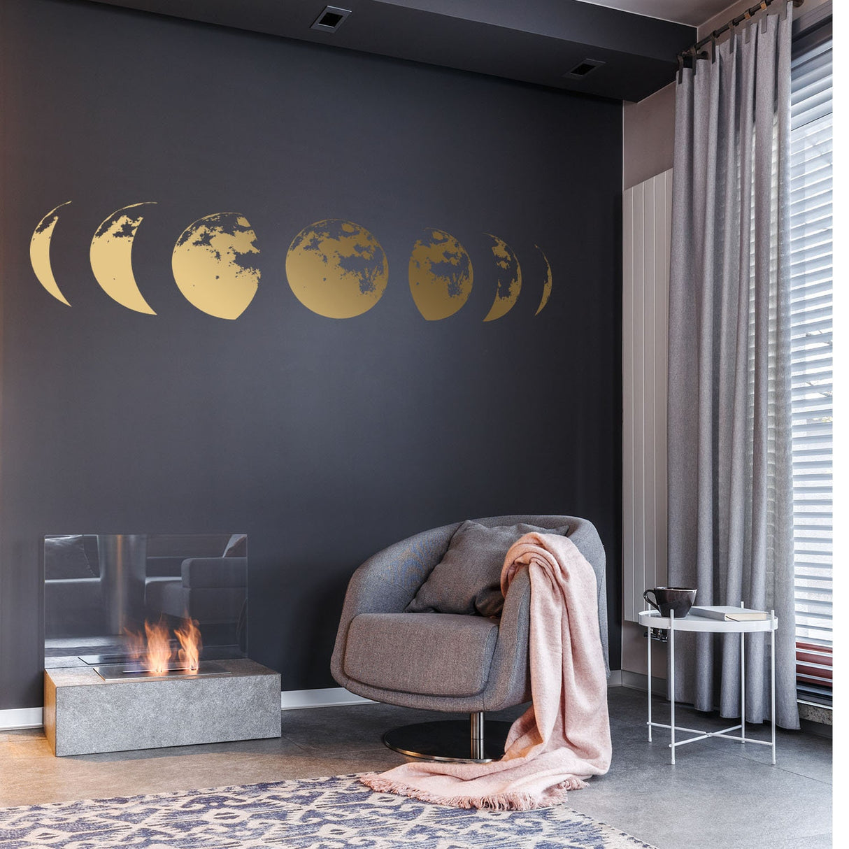 Moon Phases Wall Decor Decal - Gold Home Art Living Room Bedroom Sticker Decoration