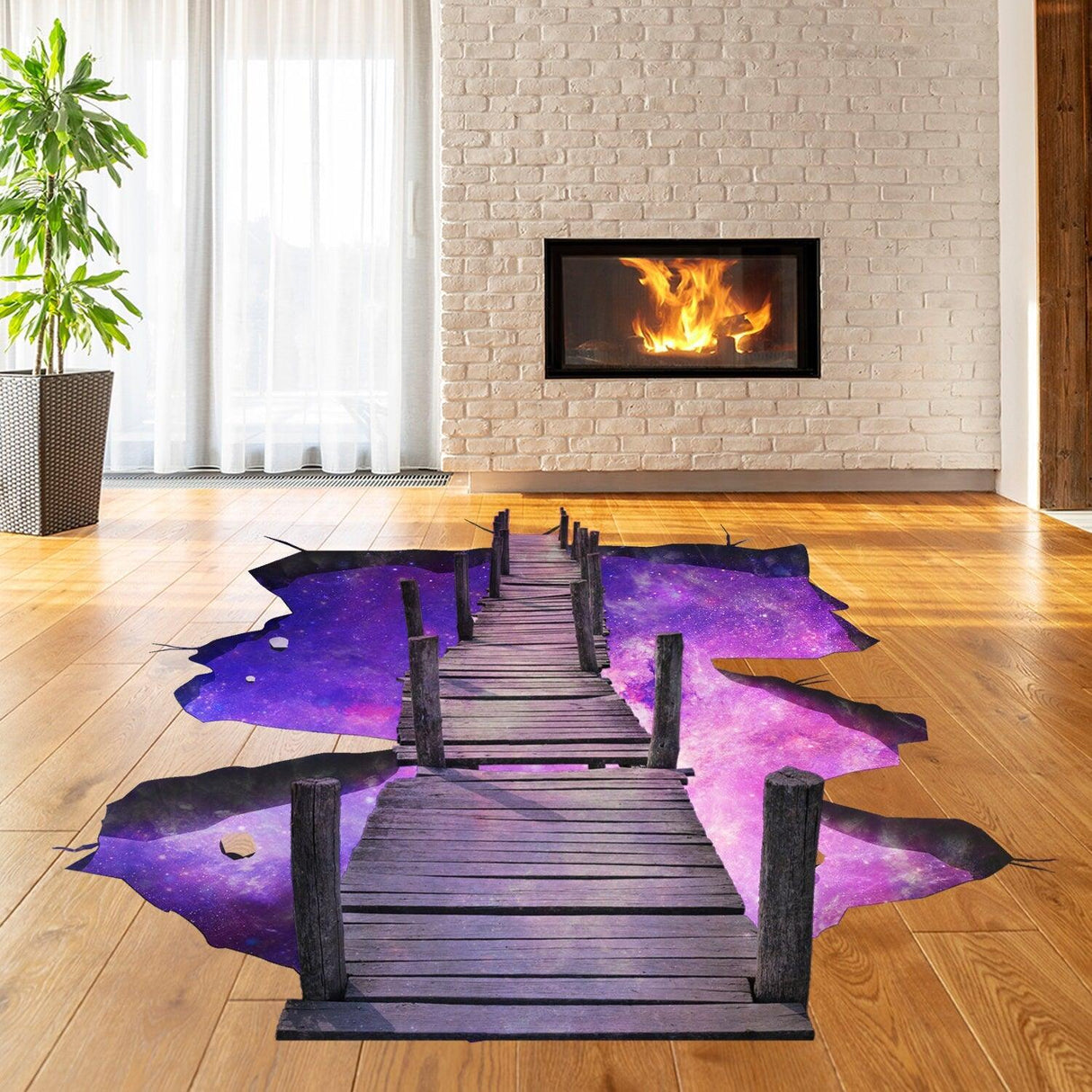 3d Space Bridge Floor Vinyl Decal - Bathroom Living Room Flooring Galaxy Decals Stick Peel Decor Stickers Decoration Kids Classroom Sticker