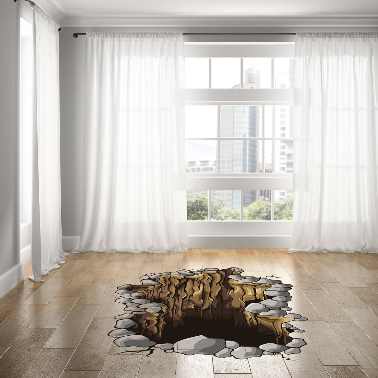 3d Floor Porthole Sticker - Self Adhesive Art Mural Living Room Vinyl  Hole Decal For Interior