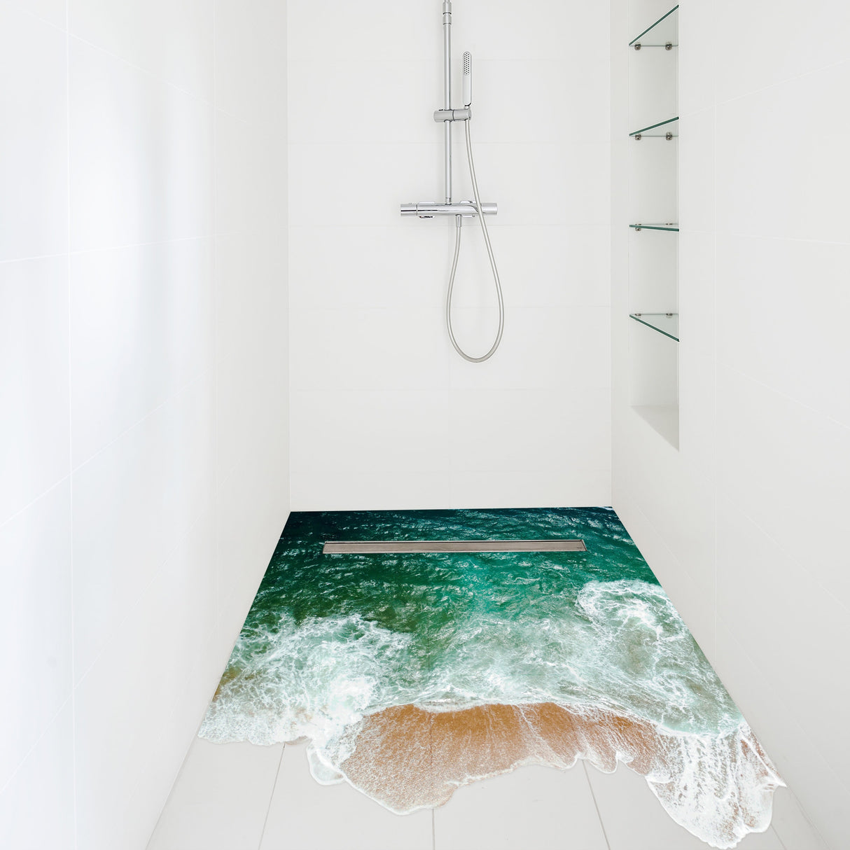 3d Sea Floor Bathroom Stickers Decor - Ocean Beach Vinyl Decals For Bathtub Bath Shower Flooring