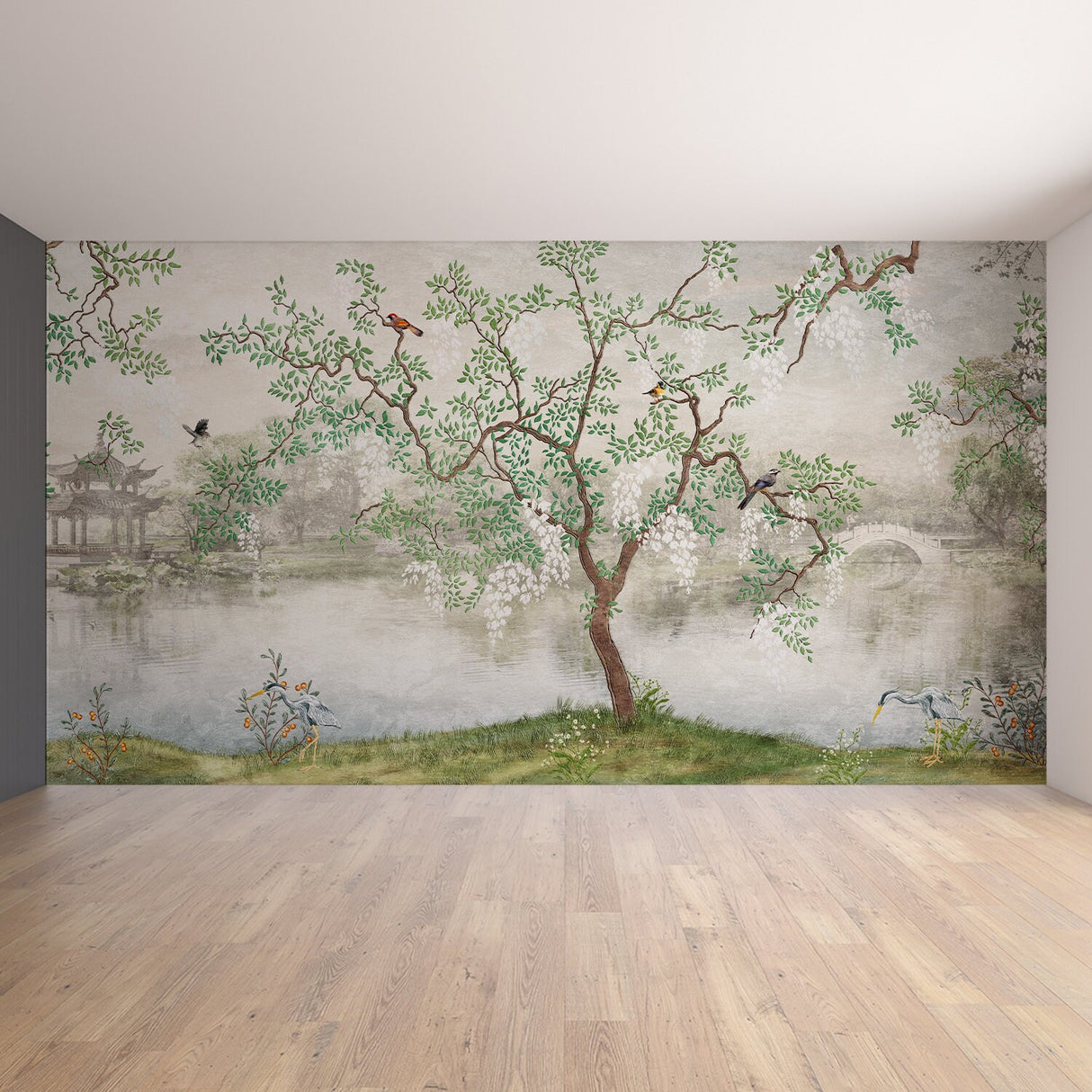 Toile Bedroom Chinoiserie Wallpaper Garden Vintage Sticker - Grey Adhesive Wall Paper Print Home Decor