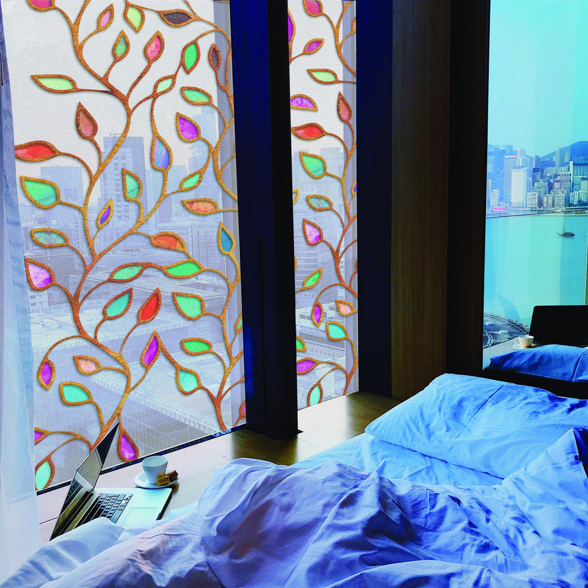 Leaf Window Privacy Glass Film - Frosted Etched Decorative Sticker For Covering Door