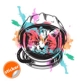Space Cat Wall Art Decor Transfer Sticker - Funny Astronaut Kitten Decoration Decal