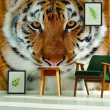 Tiger Wallpaper Stick And Peel Decal - 3d Orange Head Removable Wall Paper Sticker