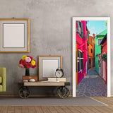 3d Door Cover Sticker - Street Wallpaper Front Door Mural Wall Decal