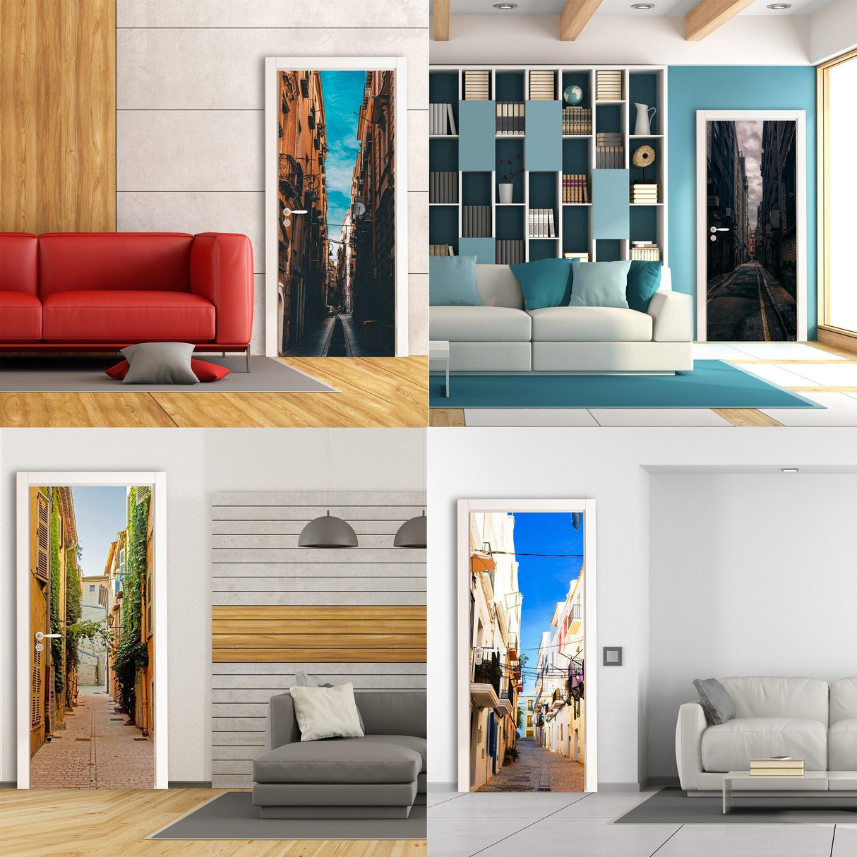 3d Door Cover Sticker - Street Wallpaper Front Door Mural Wall Decal