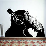 Banksy Monkey With Headphones Wall Sticker - Large Bansky Thinking Dj Chimp Vinyl Decal