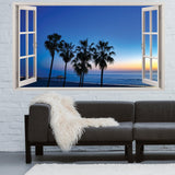 3d Window Beach View Wall Sticker - Removable Bedroom Ocean Scene Vinyl Room Decal