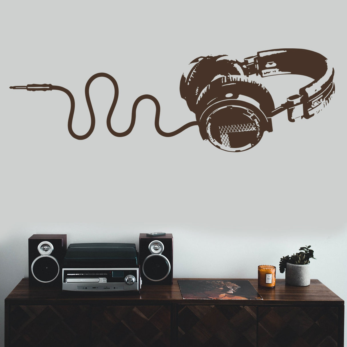 Music Wall Decal Decor - Vinyl Dj Headphones Sticker For Teen Boy Room