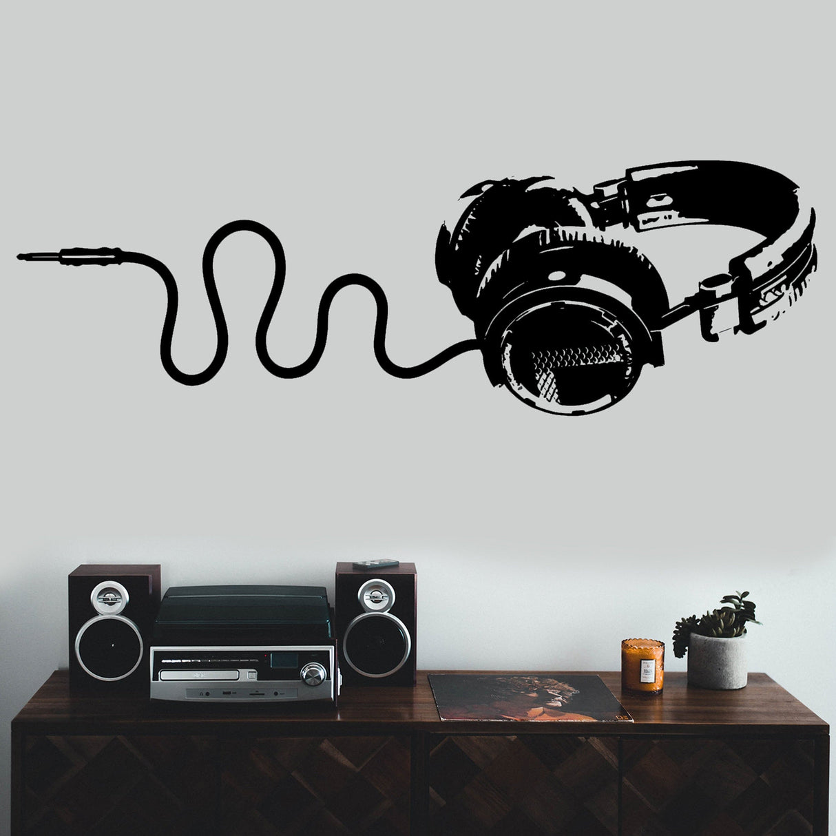 Music Wall Decal Decor - Vinyl Dj Headphones Sticker For Teen Boy Room