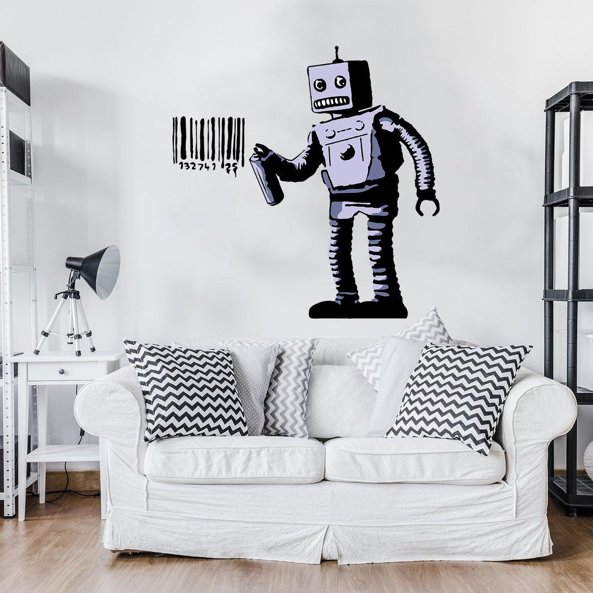 Banksy Barcode Robot Wall Vinyl Sticker - Street Art Graffiti Machine Decal