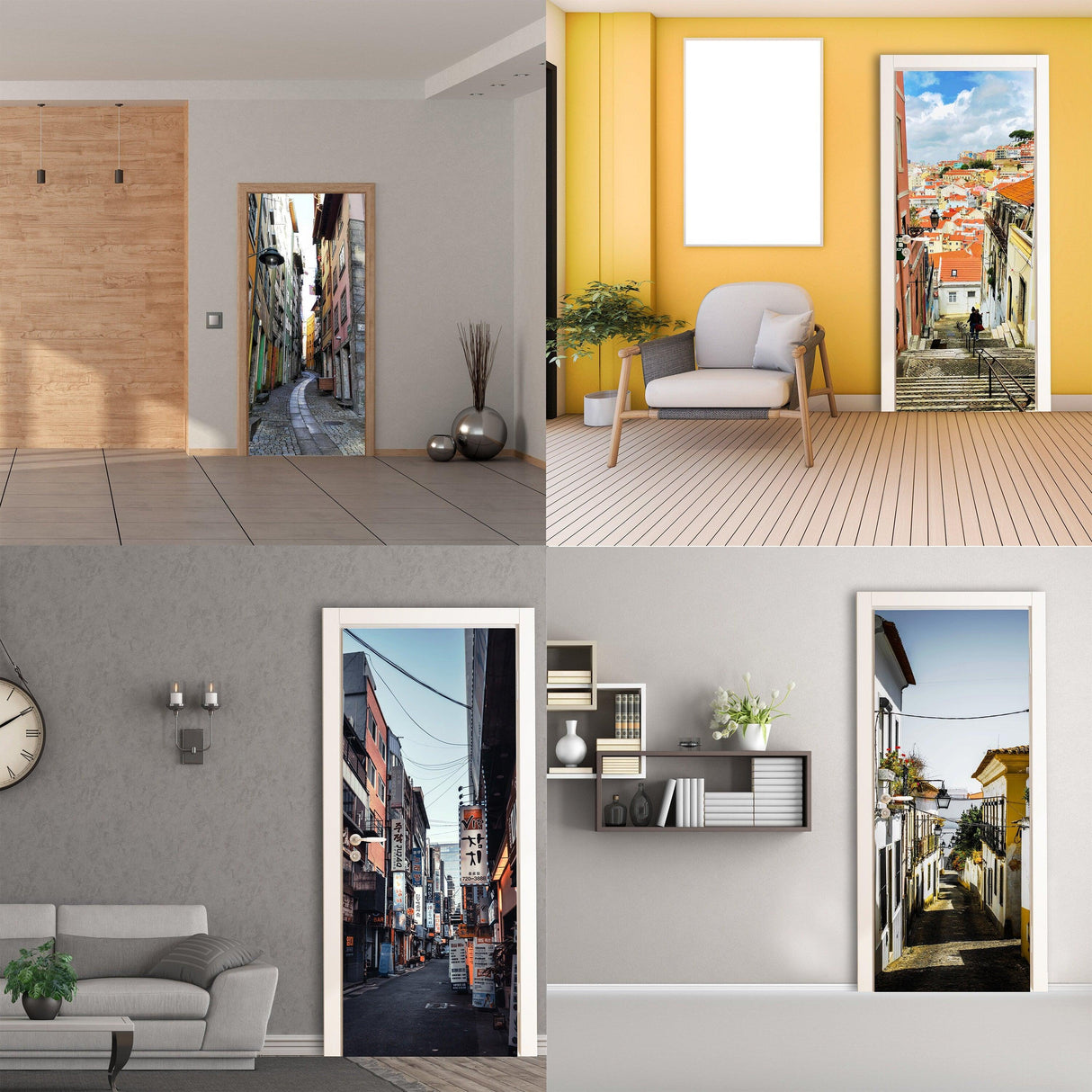 3d Door Cover Sticker - Street Wallpaper Front Door Mural Wall Decal