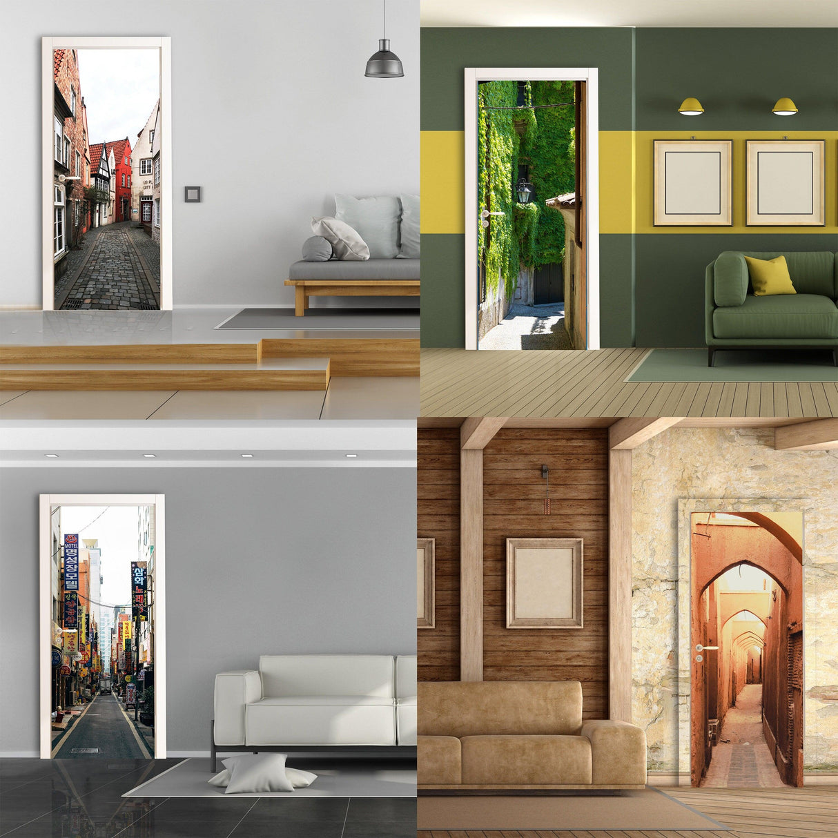 3d Door Cover Sticker - Street Wallpaper Front Door Mural Wall Decal